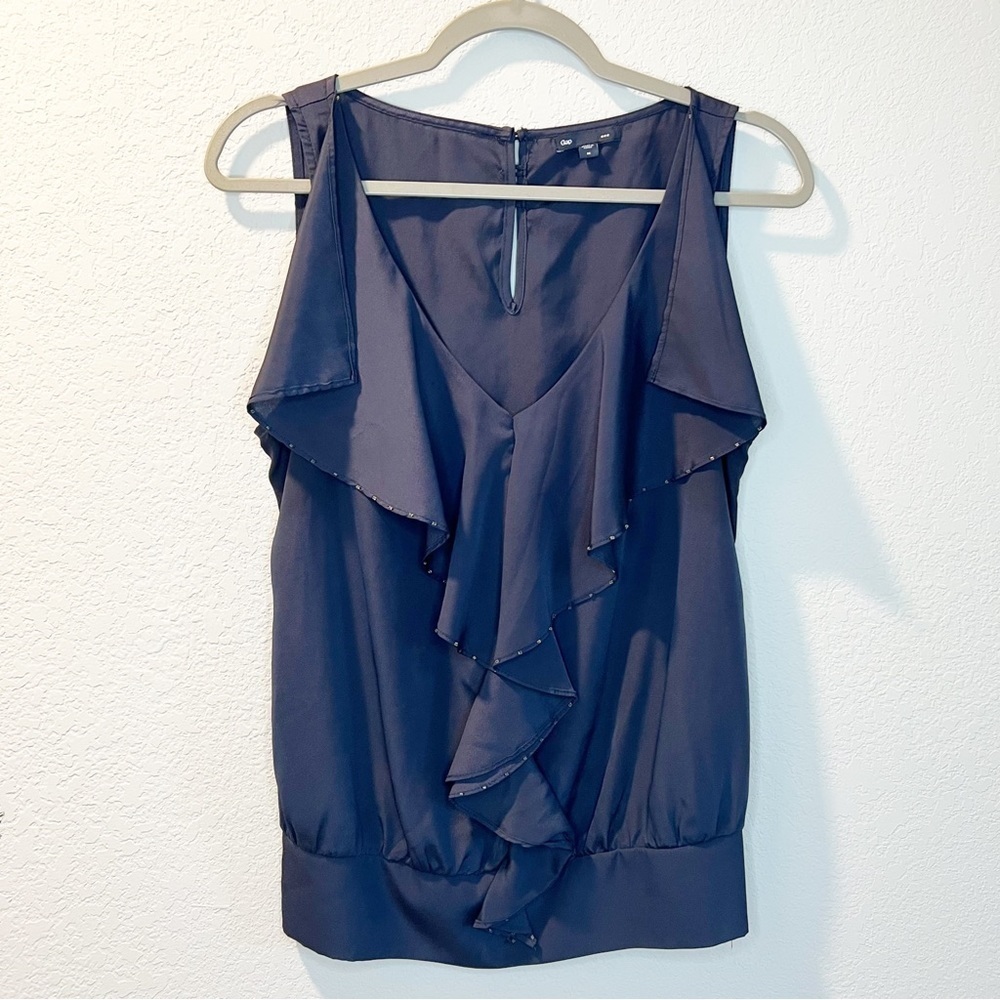 Women’s Gap navy blue flowy ruffle front detail sleeveless blouse size M